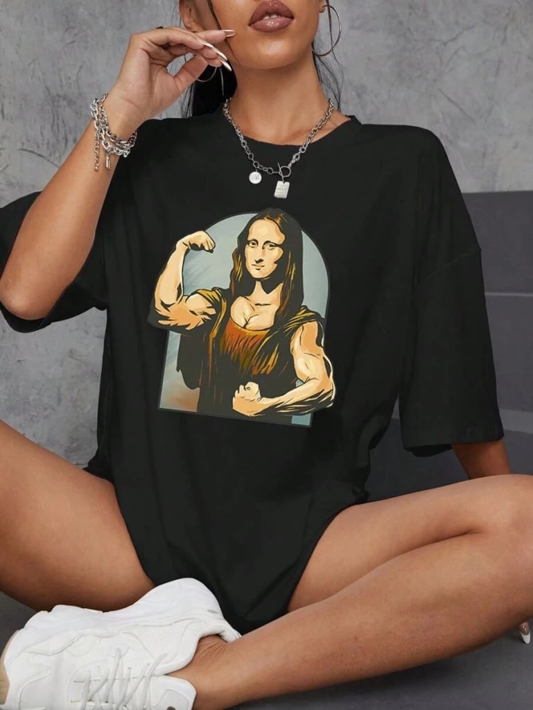 Kadın Baskılı Oversize T-shirt - Siyah