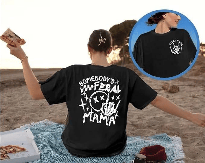 Kadın Bisiklet Yaka Baskılı T-shirt - Siyah