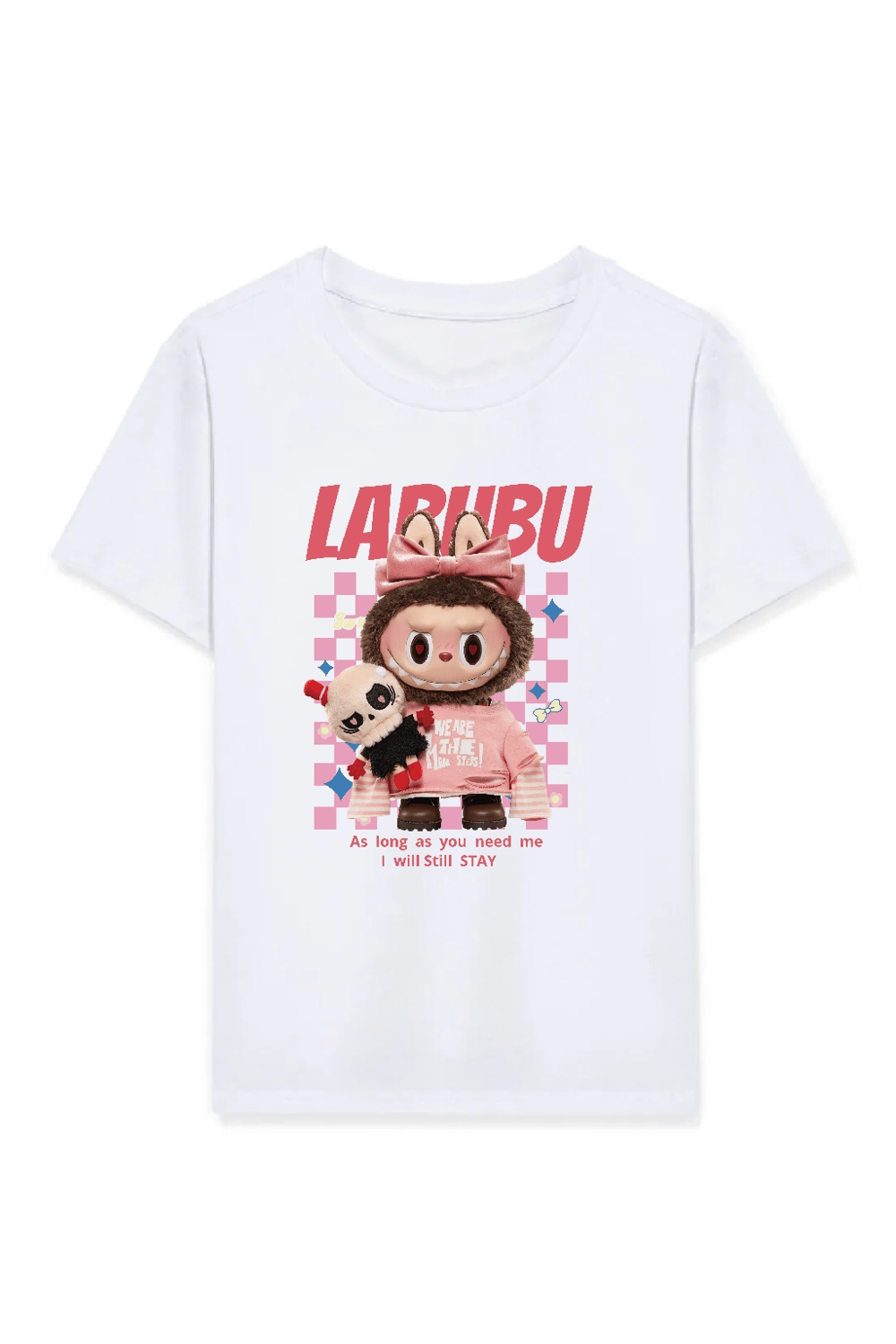 Kız Labubu Çocuk Baskılı T-Shirt - Beyaz