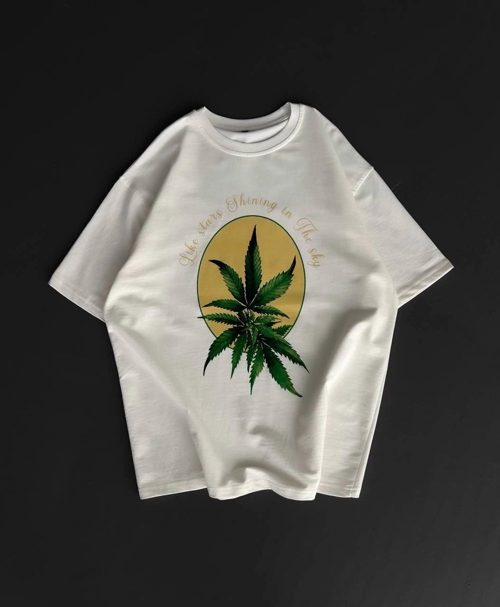 Ön ve Arka Baskılı Oversize Bisiklet Yaka T-shirt- Beyaz