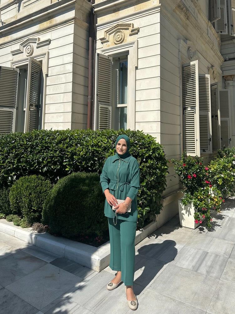Lora Fermuarlı Krep Takım | Yeşil