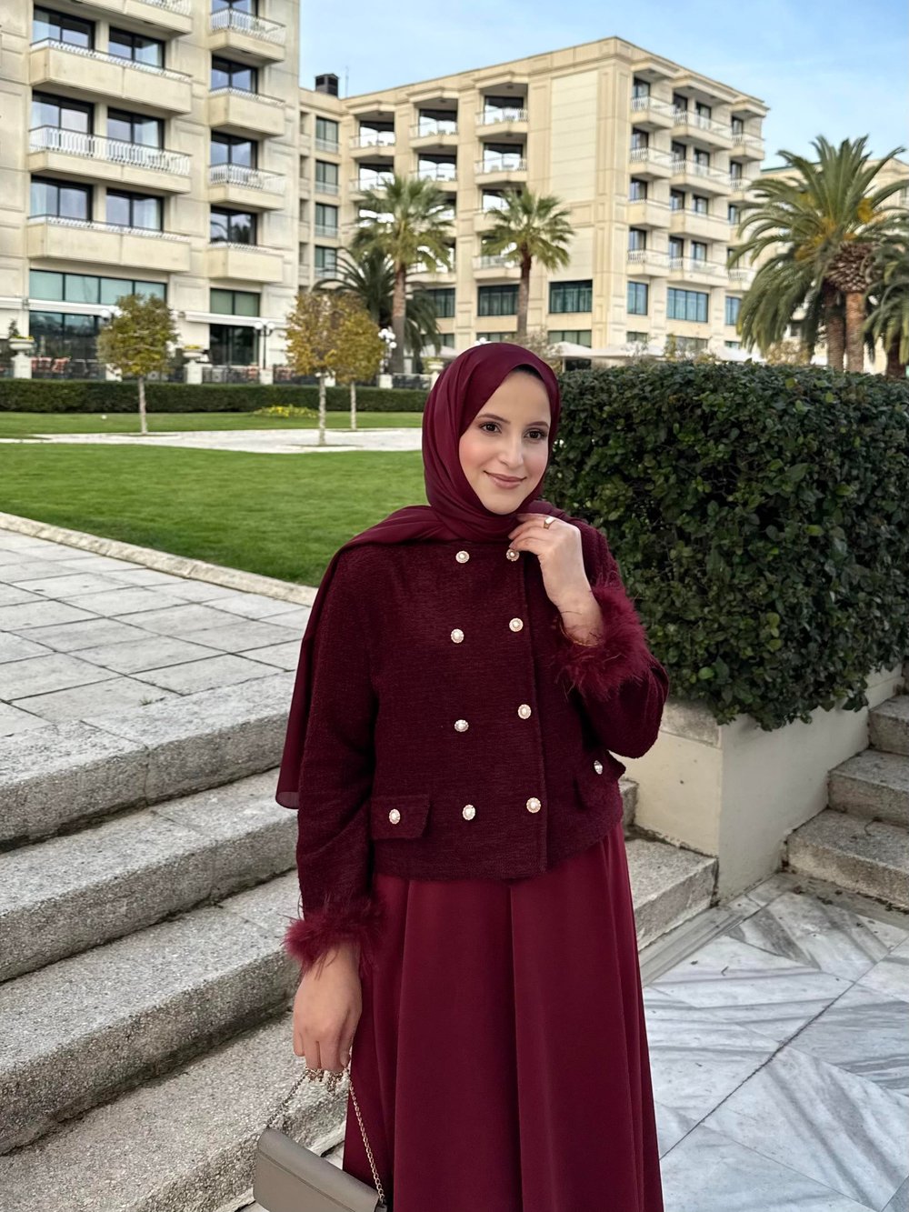 Tüylü tüvit ceket -bordo 
