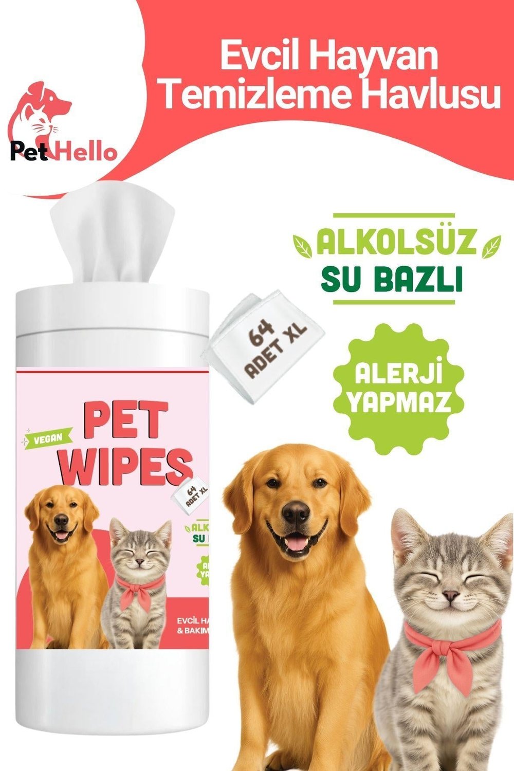 Islak Silindir Evcil Hayvan Temizlik Havlusu Kedi/Köpek Pet Wipes 64 Yaprak XL PTH00002
