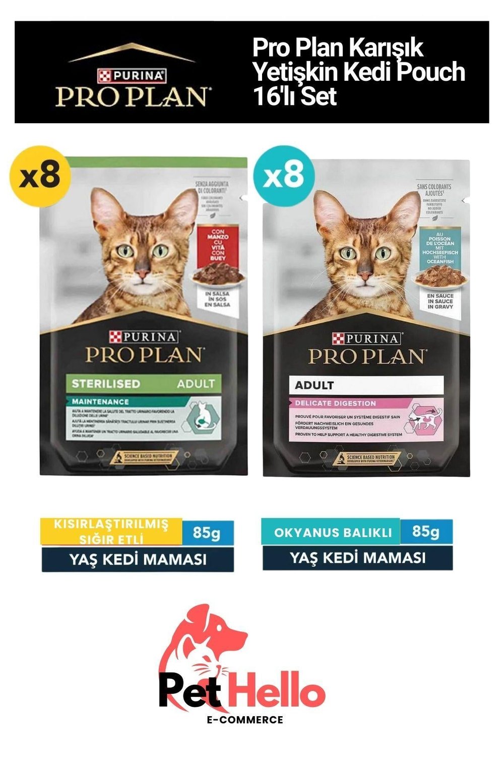 Karışık Yetişkin Kedi Pouch Yaş Mama 16'lı Set