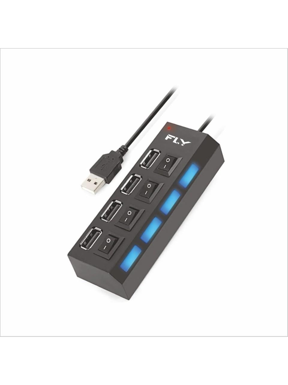 FLY -3407 Anti Statik Güç Soketi, 4 Port USB 2.0 Çoklayıcı Hub Anahtarlı Işıklı (On/off)
