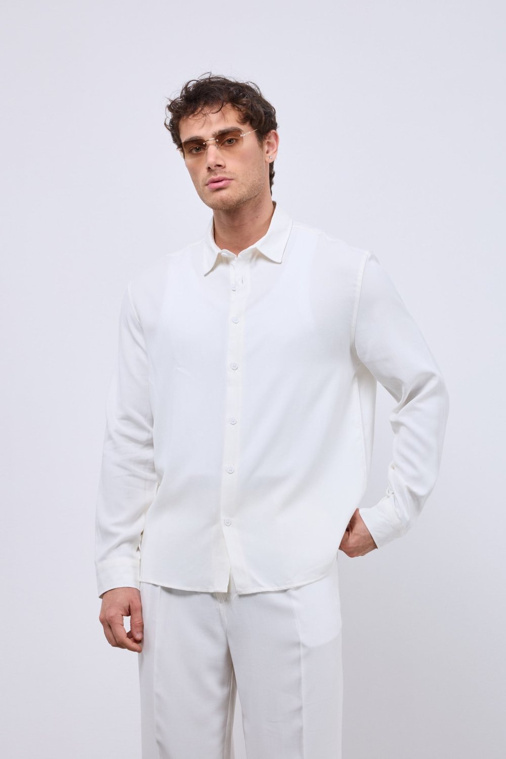 %100 Tensel Oversize Yıkamalı Gömlek Beyaz