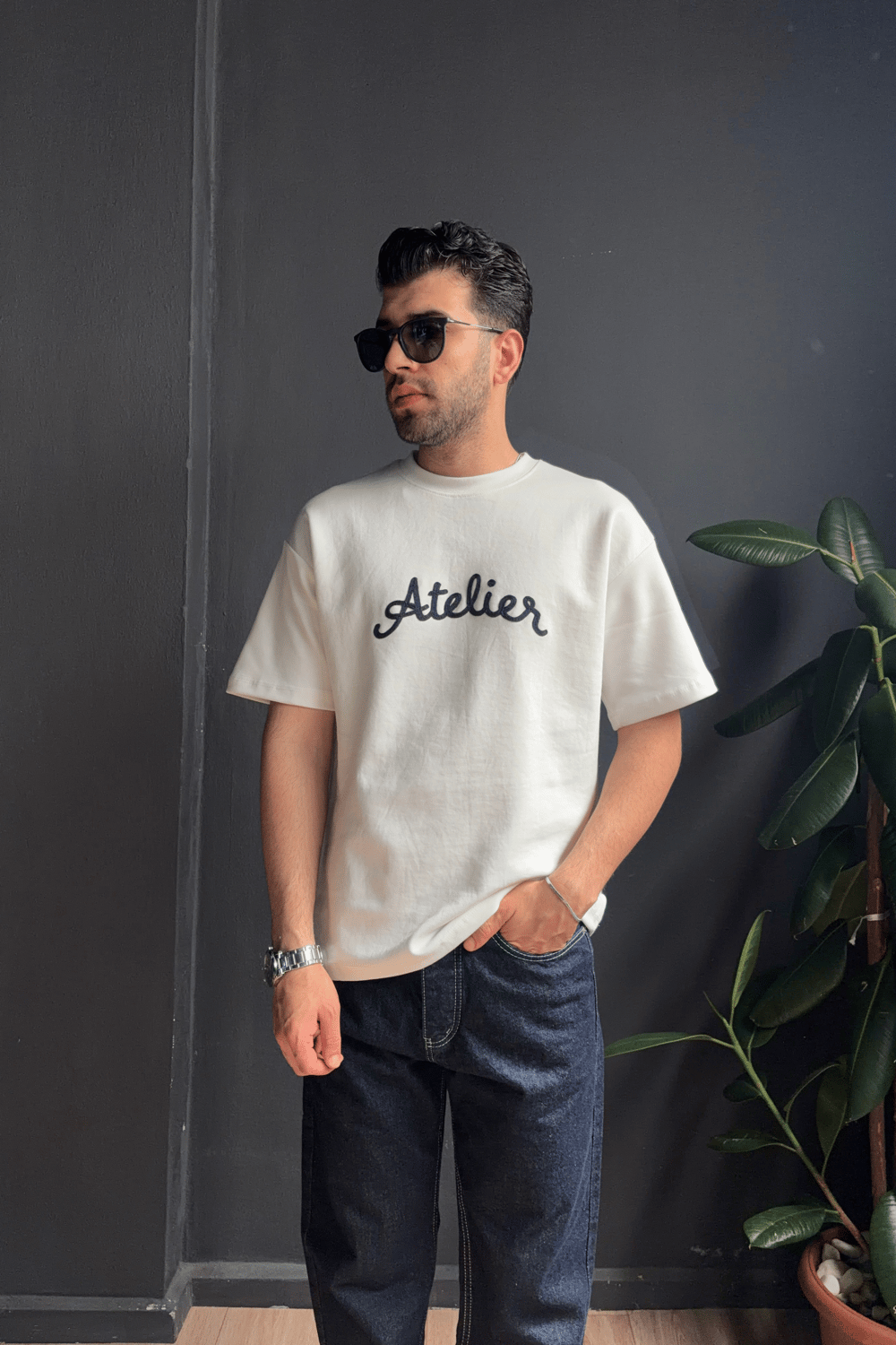 Beyaz Atelier Nakışlı Tişört