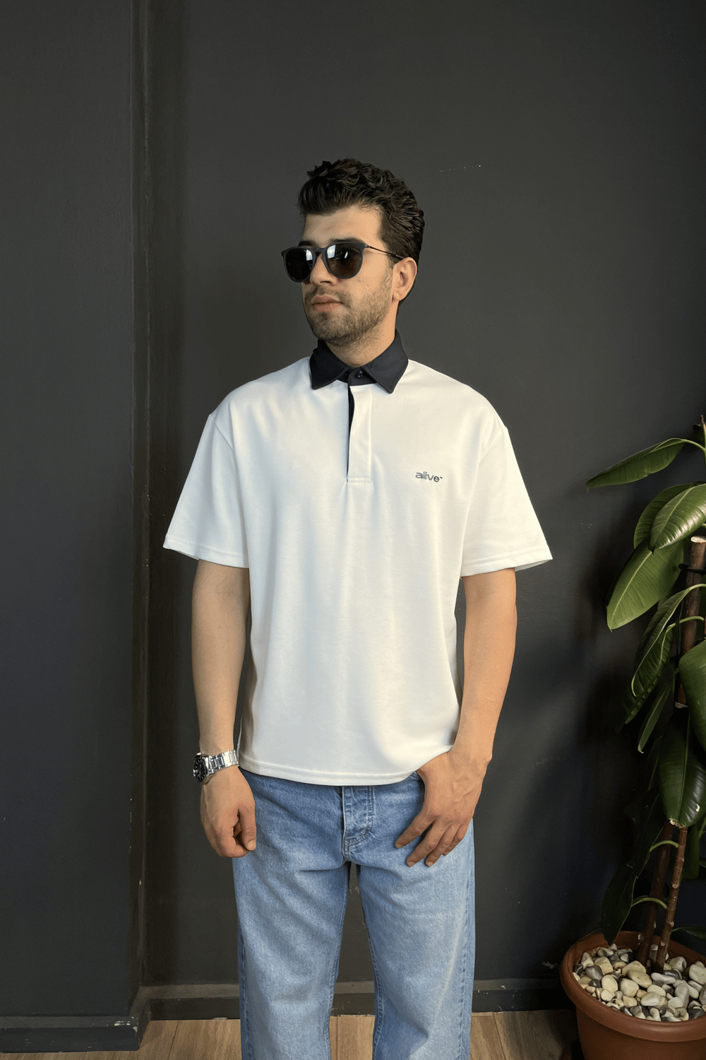 Beyaz Çift Patlı Regularfit Polo Yaka Tişört
