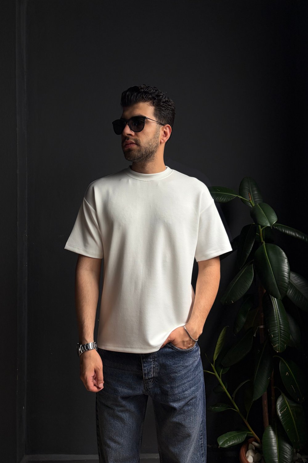 Beyaz Kalın Oysho Kumaş Yarım Oversize Tişört 