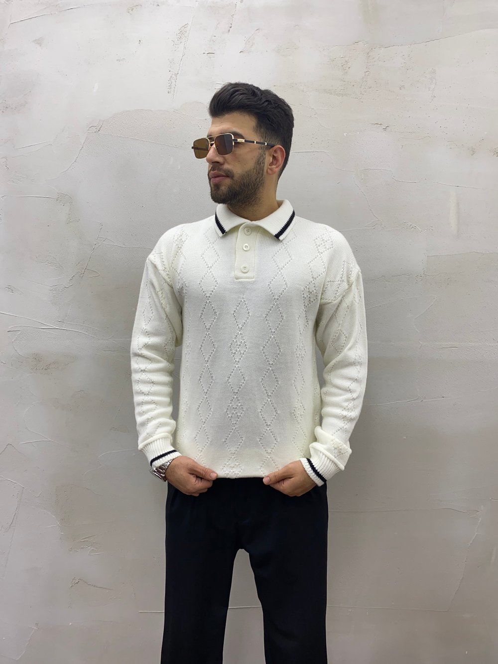 Ekru Polo Yaka Triko Kazak