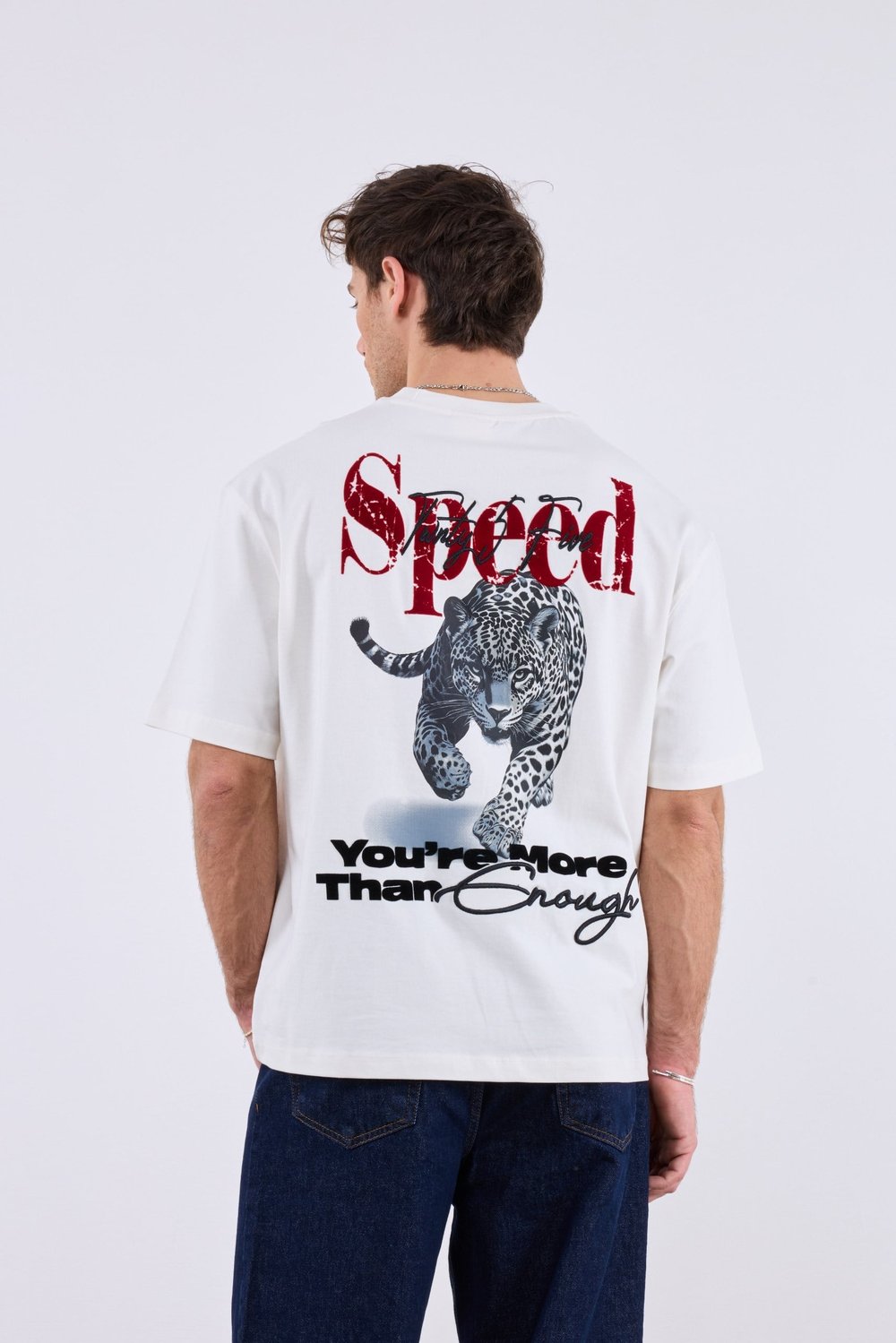 Jaguar Sırt Baskılı T-Shirt Beyaz