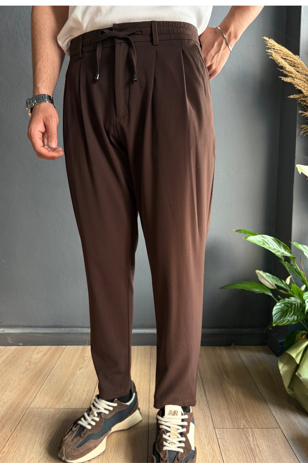 Kahverengi Boyfriend Kumaş Pantolon