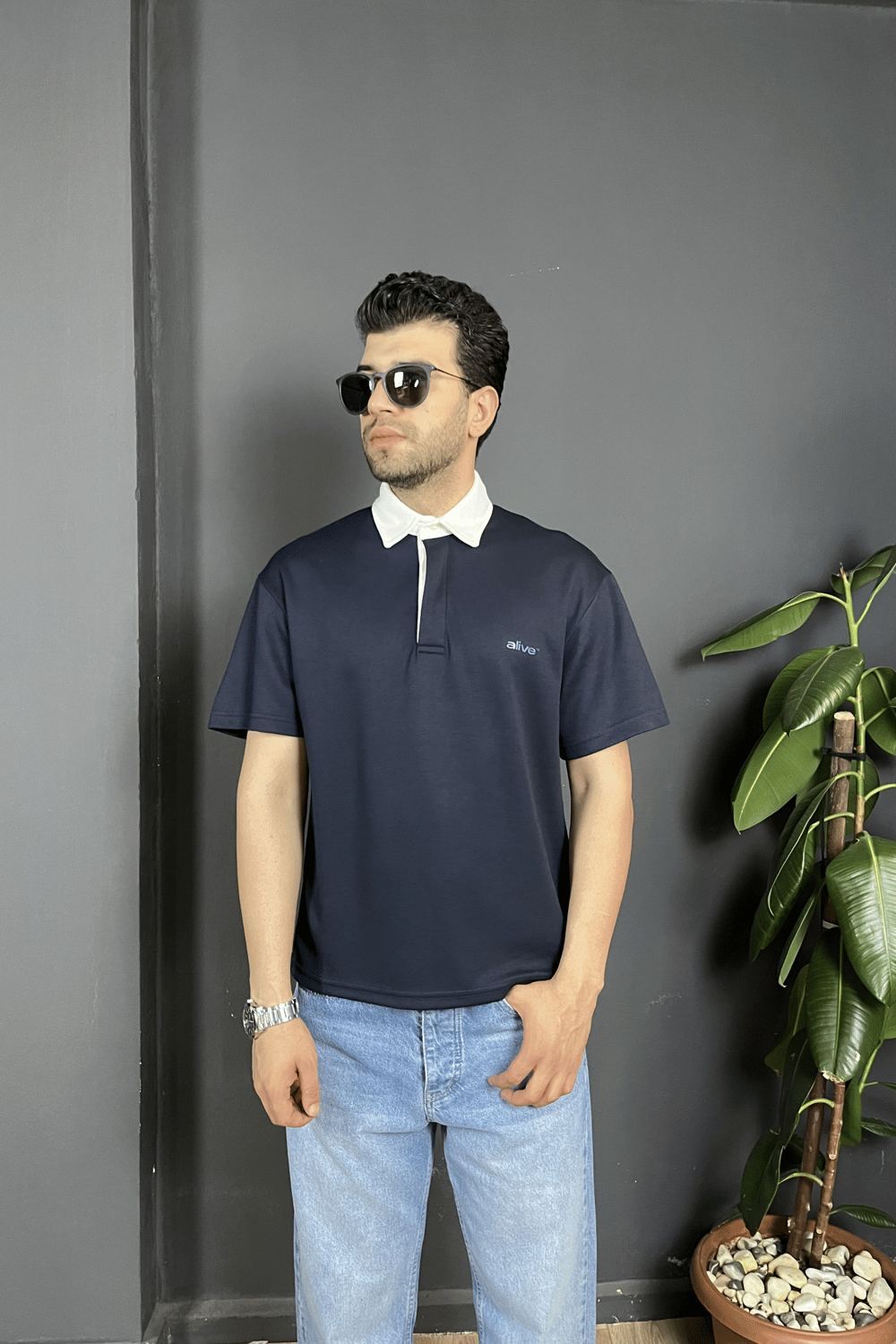 Lacivert Çift Patlı Regularfit Polo Yaka Tişört