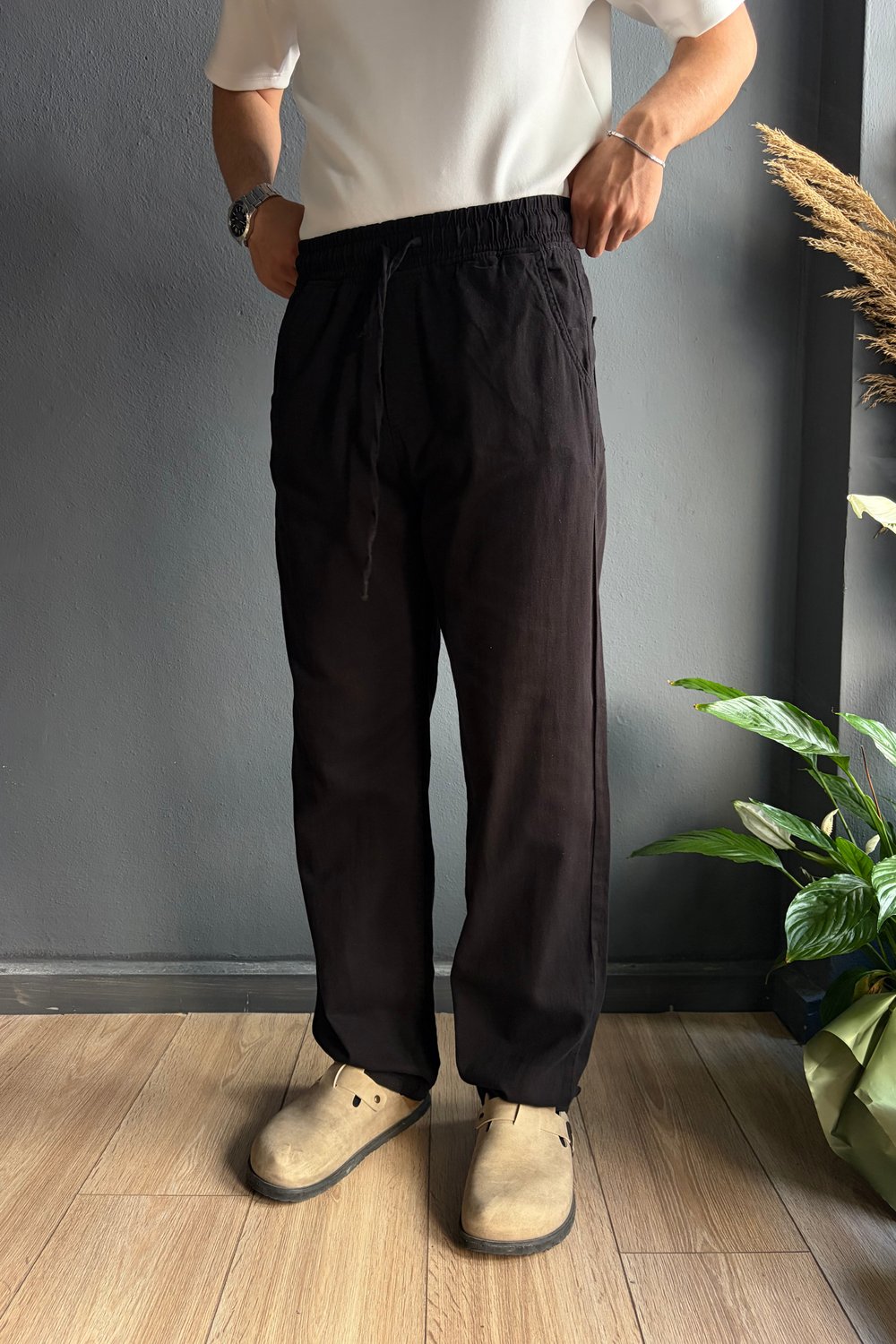 Siyah Baggy Gabardin Pantolon