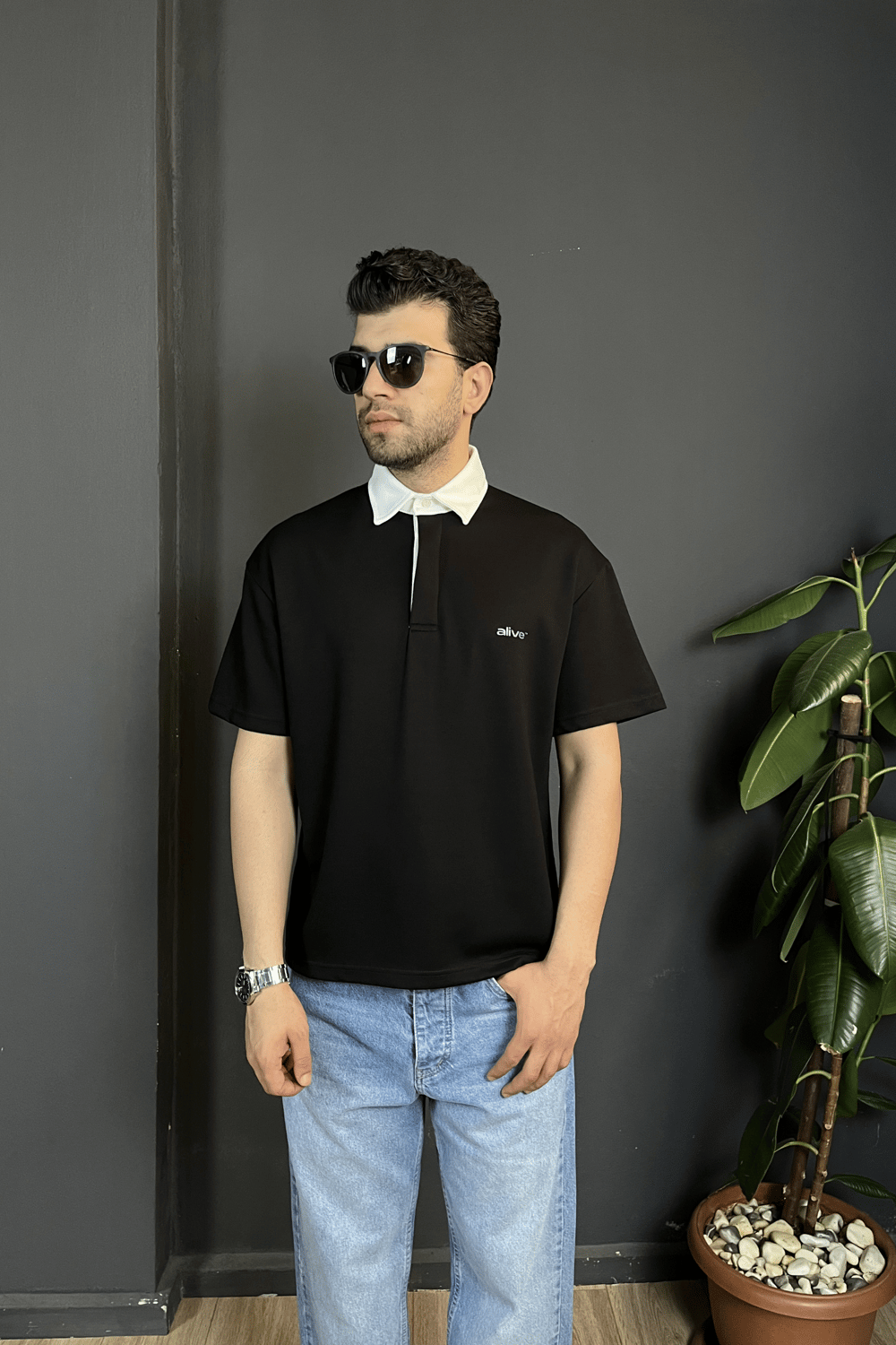 Siyah Çift Patlı Regularfit Polo Yaka Tişört