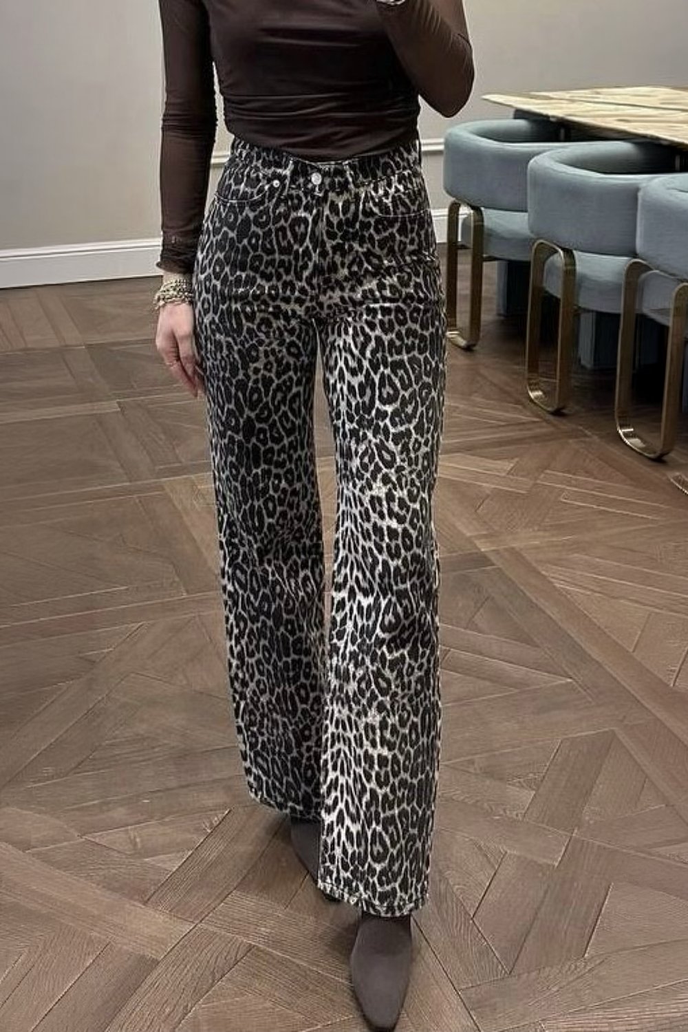 Leopar Desen Palazzo Pantolon