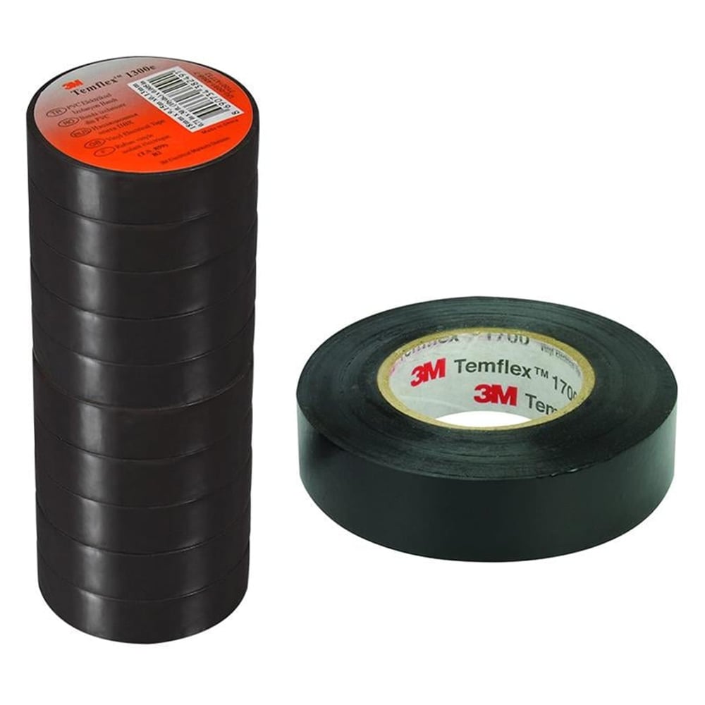 3M 3M Temflex 1300E Siyah 10'lu Paket Pvc İzole Bant 0.13x19x0.13Mm - Kablo Ekipmanları