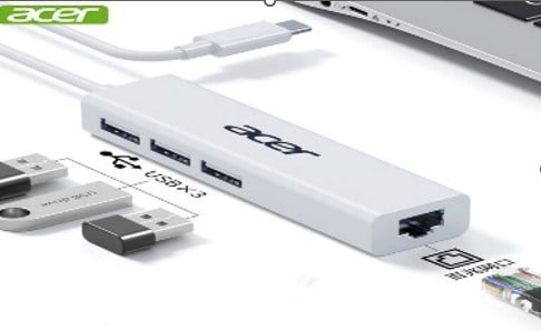 ACER A401-BS 3 PORT USB + RJ45 ETHERNET GİRİŞLİ TYPE-C 2.0 HUB ÇOKLAYICI DÖNÜŞTÜRÜCÜ
