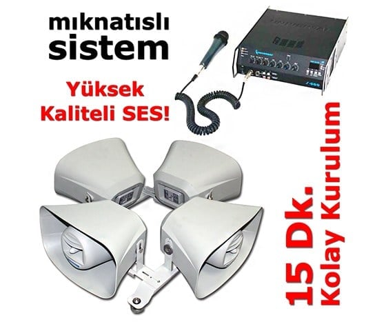 AQUA-200 4'LÜ MIKNATISLI SEÇİM SETİ 12-24V 4 HORN HOPARLÖR + 500 WATT ANFİ + UHF EL MİKROFON