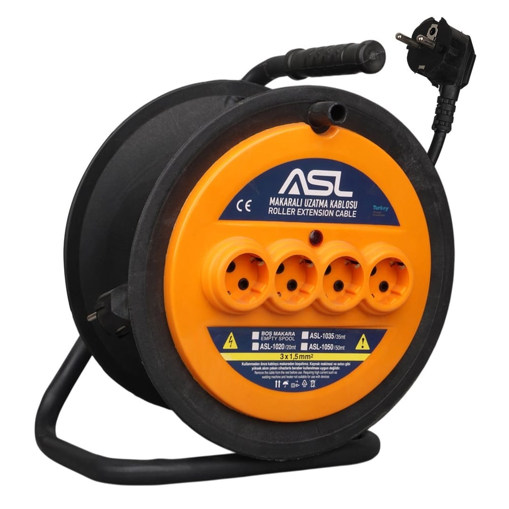 ASL ASL-1035 35 METRE 3X1.5MM 4'LÜ PRİZLİ MAKARALI UZATMA KABLOSU