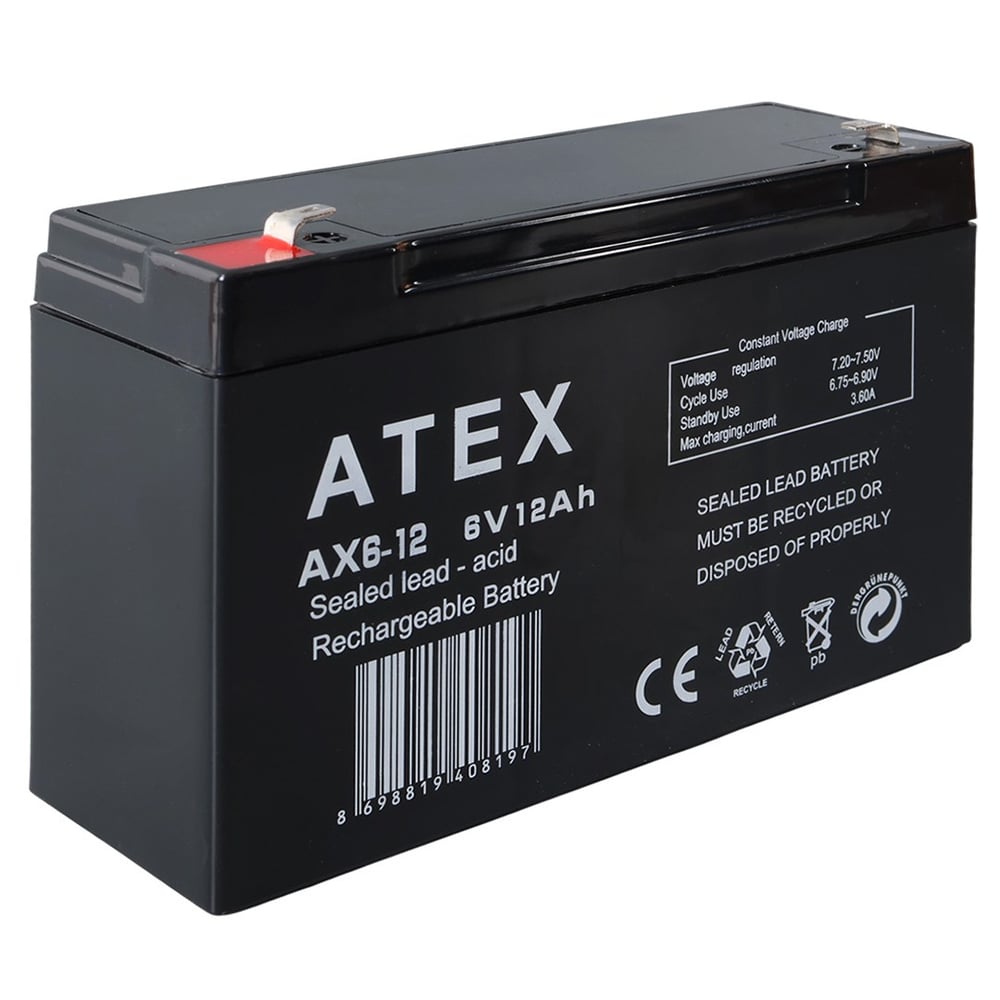 ATEX AX6-12 6 VOLT - 12 AMPER KURU AKÜLÜ OYUNCAK ARABA AKÜSÜ BAKIMSIZ (150 X 50 X 94 MM)