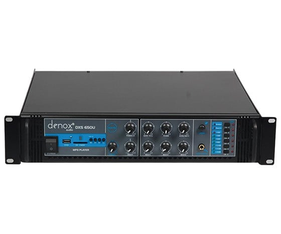 DENOX DXS-650U 650W 100V /70V/4-16 OHM USB/SD 6 BÖLGELİ 3 MİK. GİRİŞLİ TRAFOLU MIXER