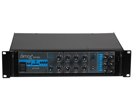 DENOX DXV-60U 60W 100V/70/4-16 OHM USB/SD 6 BÖLGELİ 3 MİK GİRİŞLİ TRAFOLU ANFİ
