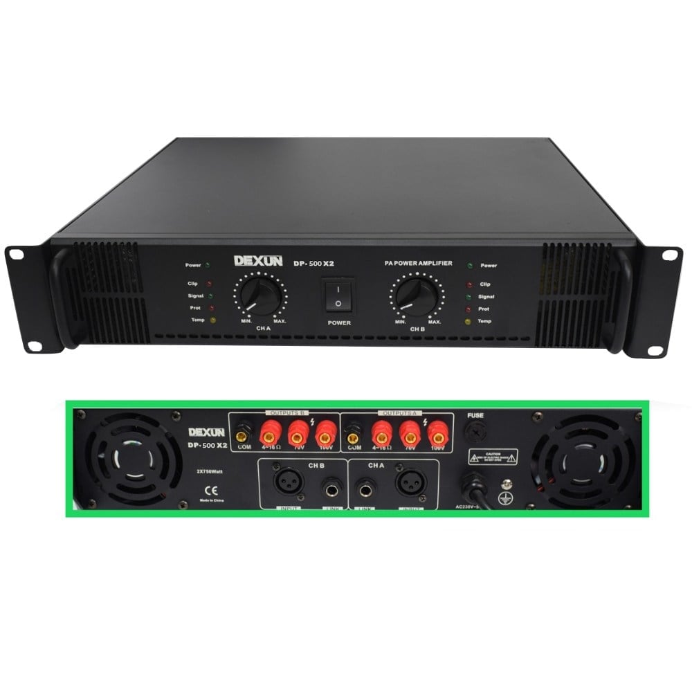 DEXUN DP-500X2 2X500W 8 OHM 70-100V 2U RACK MONTAJ HAT TRAFOLU POWER ANFİ