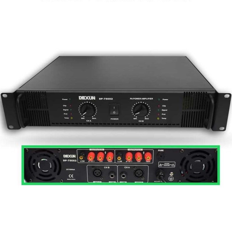 DEXUN DP-750X2 4-16 OHM 70/100V USB-SD 6 BÖLGELİ 3 MİK 3 AUX GİRİŞLİ 2X750 W TRAFOLU POWER ANFİ