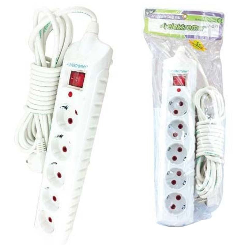 ELEKTROMER 5'Lİ 5 METRE KABLOLU ANAHTARLI PRİZ