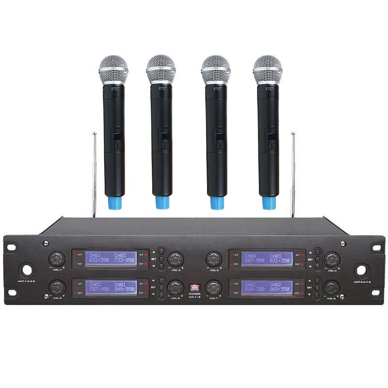 ETC 1004 4 KANAL UHF RECEIVER + 4 ADET KABLOSUZ EL TELSİZ MİKROFONLU