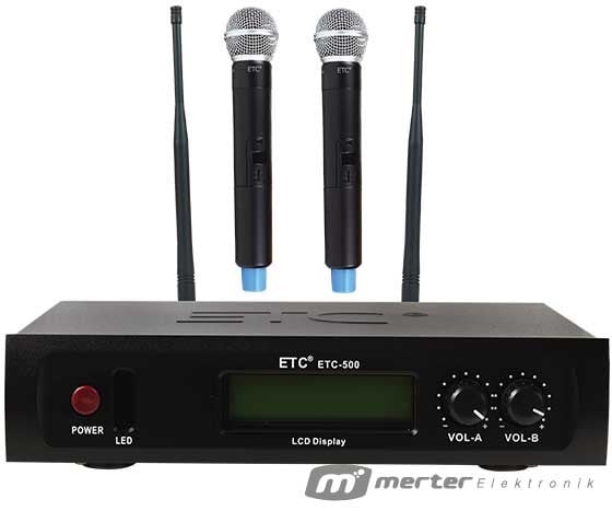 ETC-500 UHF 2 EL KABLOSUZ TELSİZ MİKROFON