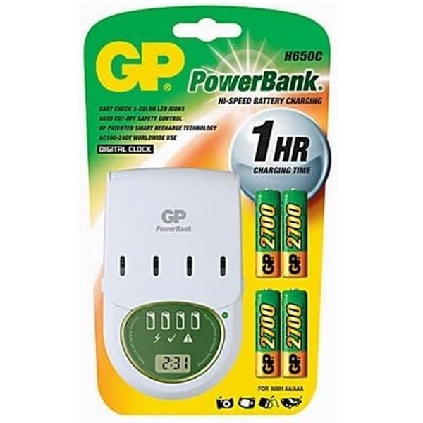 GP H650C PİL ŞARJ CİHAZI+GP2700 ŞARJLI AA 4'LÜ KALEM PİL HEDİYELİ
