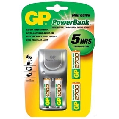 GP MINI QUICK PİL ŞARJ CİHAZI+GP2700 ŞARJLI PİL