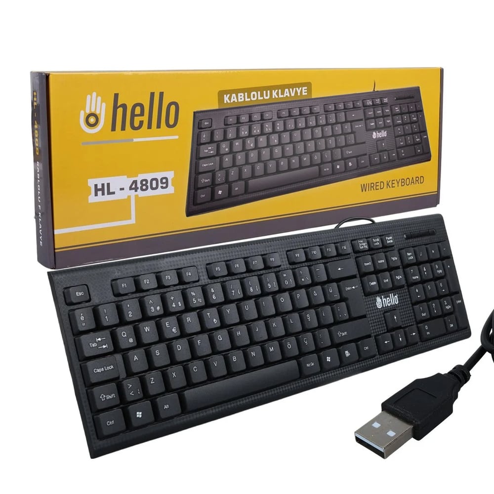 HELLO HL-4809 STANDART KABLOLU SİYAH USB Q KLAVYE