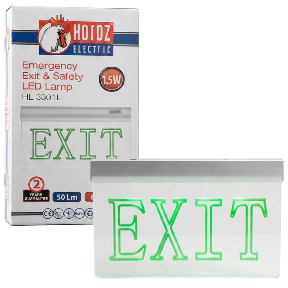 HOROZ ZOFF 1.5W 50 LÜMEN ŞARJLI CAMLI ACİL ÇIKIŞ (EXİT) LEVHASI