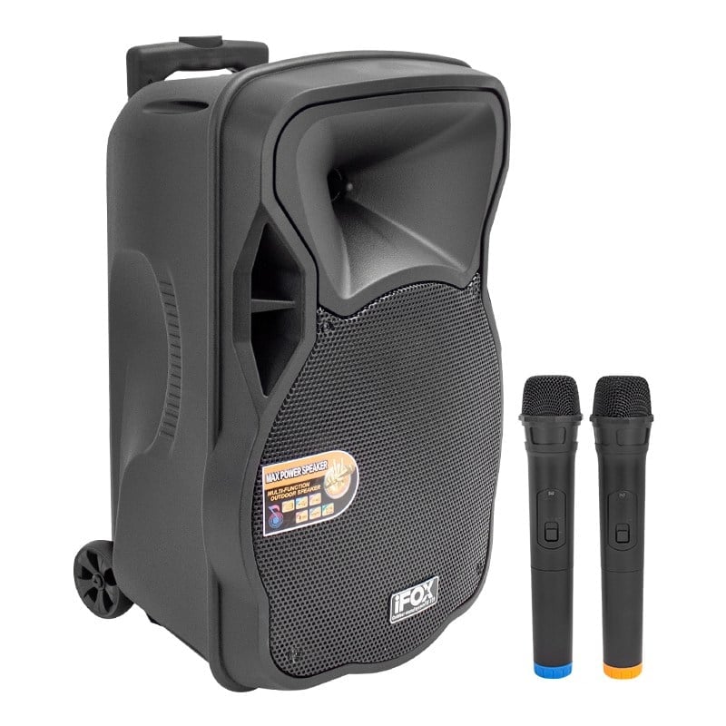 İFOX FX-120 2 EL TELSİZ MİKROFON USB*SD*BT 12'' SEYYAR AKTİ HOPARLÖR
