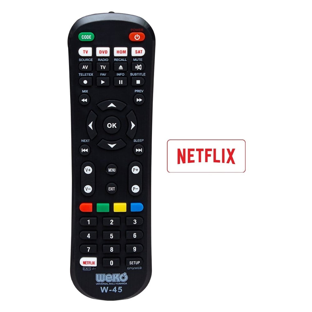 KA WEKO W-45 NETFLIX TUŞLU 4 IN 1 UNIVERSAL TÜM MODELLER ÖĞRENEBİLEN AKILLI KUMANDA