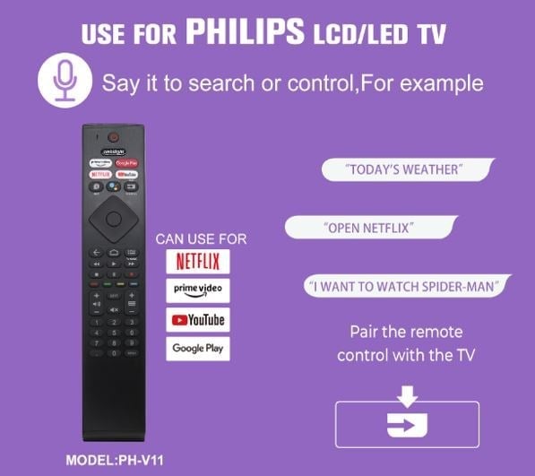KL HUAYU PH-V11 PHILIPS NETFLIX-PRIME VIDEO-YOUTUBE TUŞLU SES KOMUTLU LCD-LED TV KUMANDA