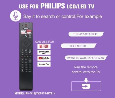 KL HUAYU PH-V12 PHILIPS NETFLIX-PRIME VIDEO-YOUTUBE TUŞLU SES KOMUTLU LCD-LED TV KUMANDA