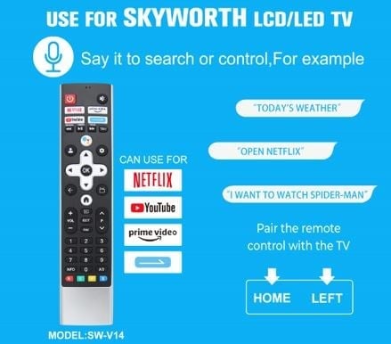 KL HUAYU SW-V14 SKYWORTH NETFLIX-PRIME VIDEO-YOUTUBE TUŞLU SES KOMUTLU LCD-LED TV KUMANDA
