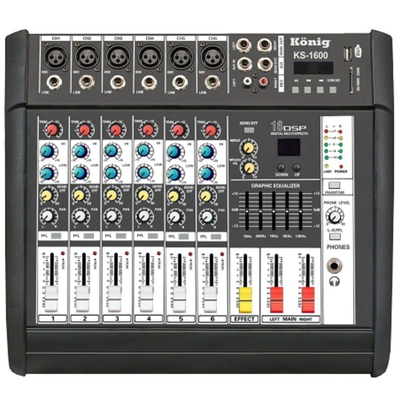 KÖNİG K-6P 500 FX 2X250W 500 W USB-SD-BLUETOOTH 6 KANAL POWER MIXER