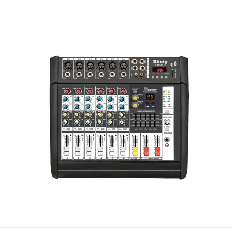KÖNİG K6-P500 FX DİAMOND 2X250W 500 W USB-SD-BLUETOOTH 6 KANAL POWER MIXER