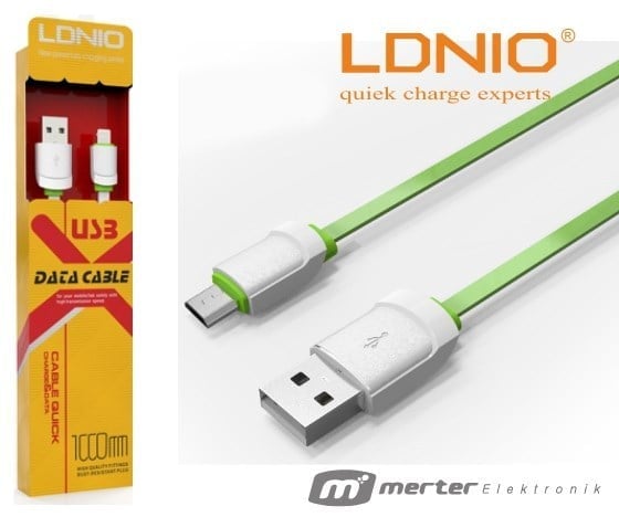 LDNIO LS-06G SAMSUNG MICRO USB ŞARJ VE YEŞİL DATA KABLOSU