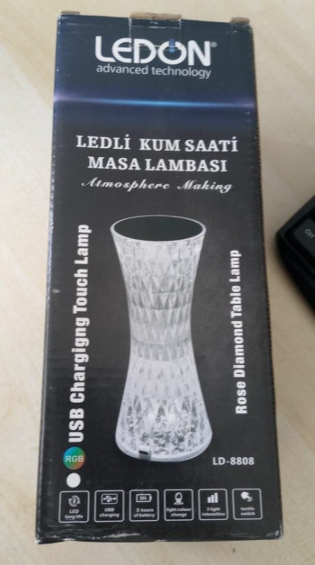 LEDON LD-8808 DOKUNMATİK 3 MODLU USB ŞARJLI RGB KUMANDALI LEDLİ KUM SAATİ MASA LAMBASI