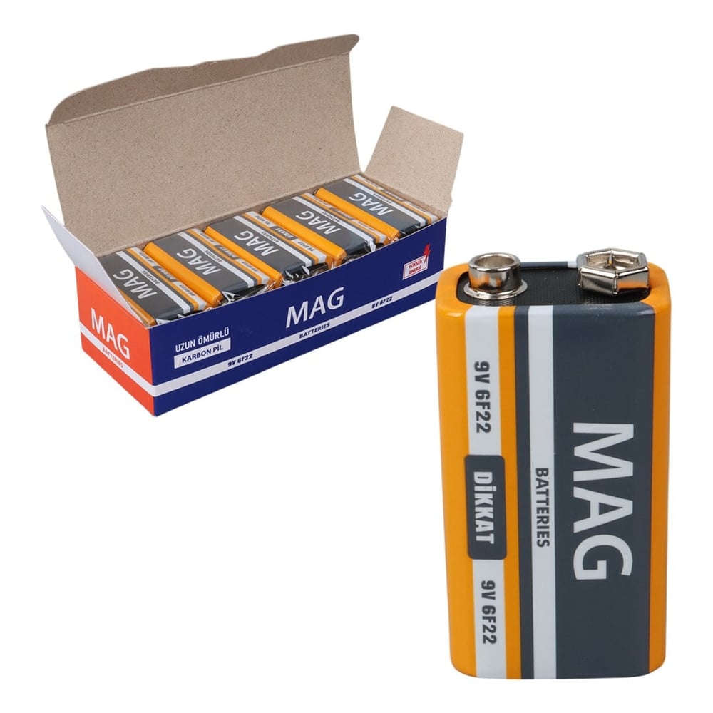 MAG BATTERİES MG-9 ÇİNKO KARBON 9 VOLT PİL (10'LU PAKET) (6F22 9V)