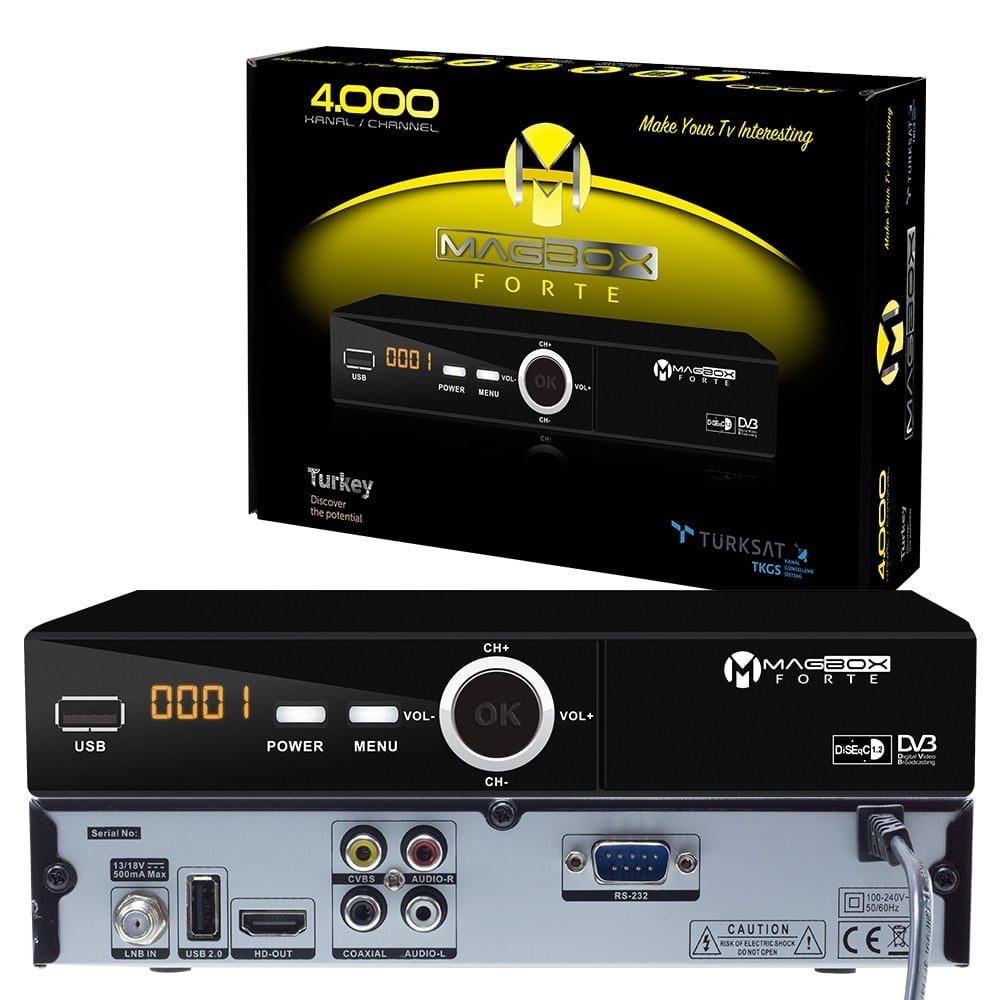 MAGBOX FORTE TKGS'Lİ FULL HD USB PVR KASALI UYDU ALICISI HDMI-RCA)