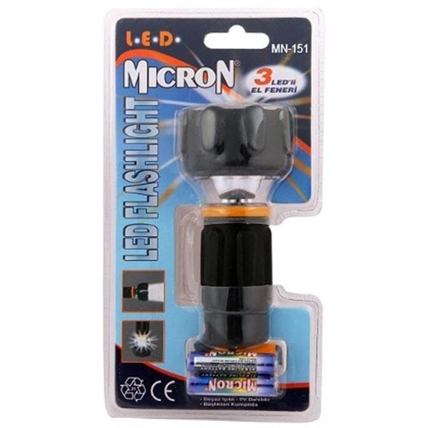 MİCRON MN-151 ŞARJLI 3 LEDLİ PLASTİK 13.5 CM IŞILDAK FENER