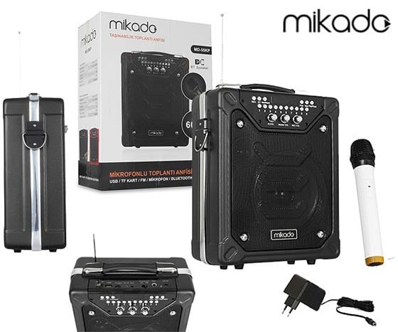 MIKADO MD-55KP 60 WATT SİYAH USB+FM BT KABLOSUZ MİK PORTATİF AKTİF HOPARLÖR
