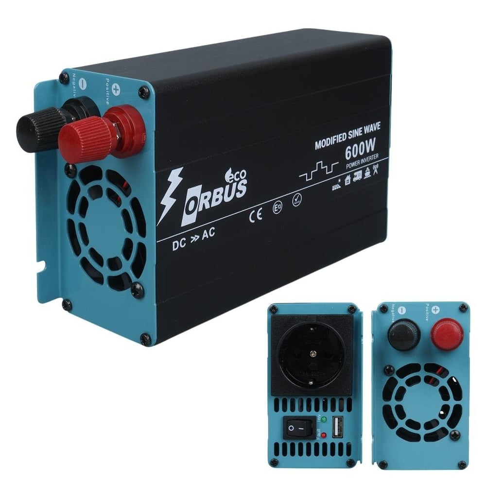 Orbus ORB600M DC 12V - 220V AC 600W/1200W Modified Sinus Sine Wave Inverter